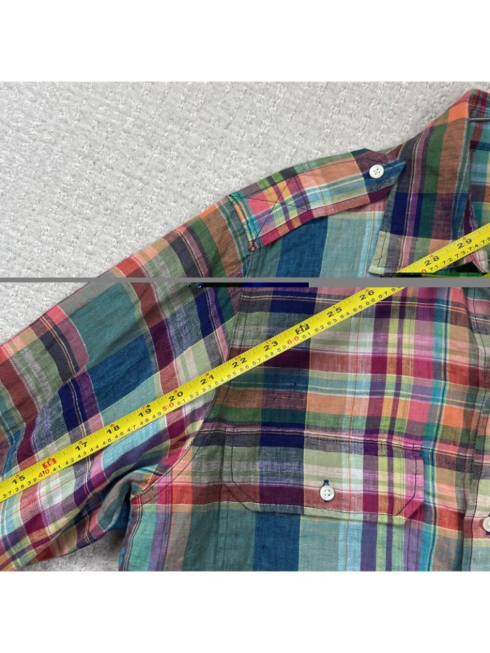 Polo Ralph Lauren Western Linen Button Up Dress Shirt Men Sz M Multicolor Plaid - Picture 12 of 16